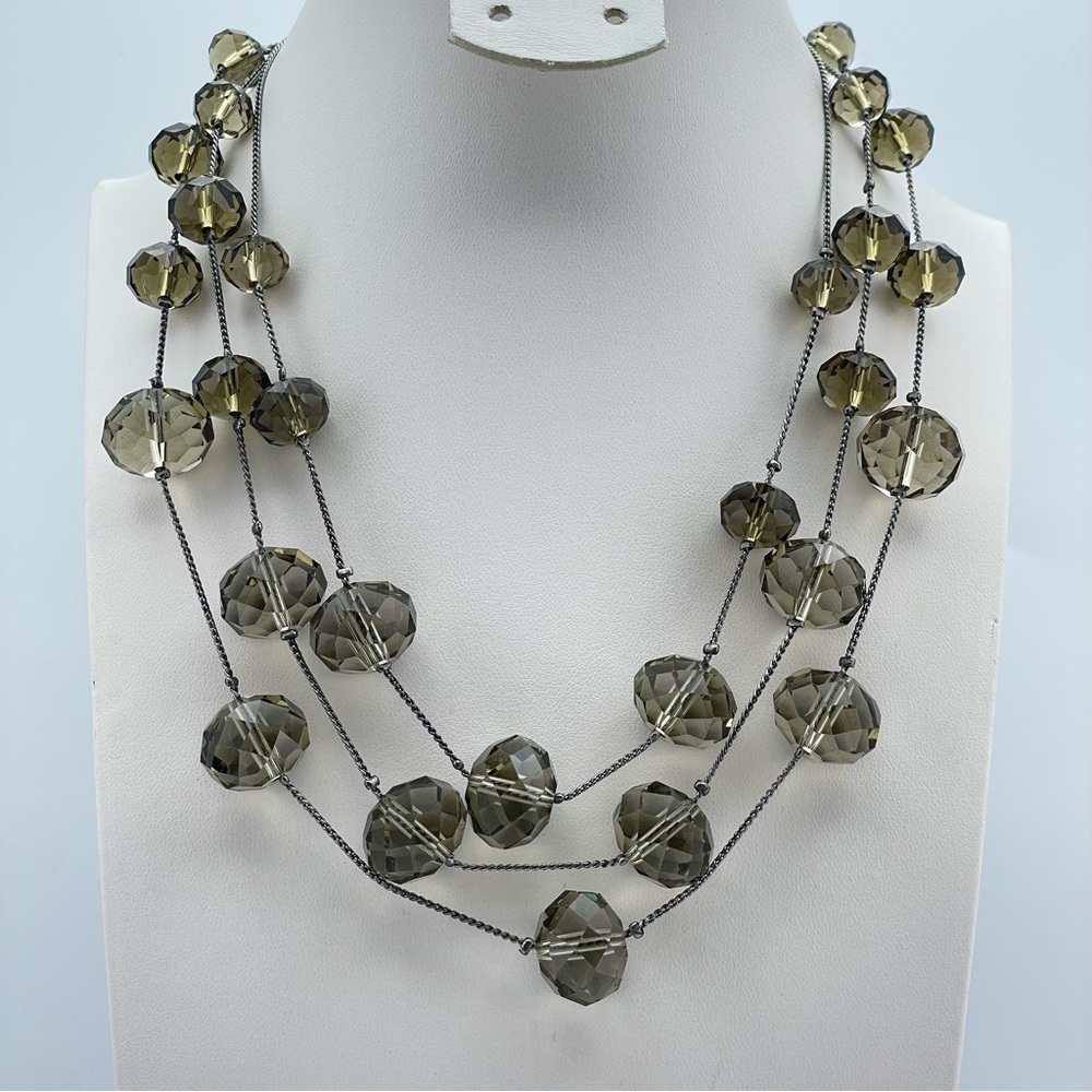 Stunning Kenneth Cole 3-Strand Faceted Glass Bead Necklace, Smoky Gray
